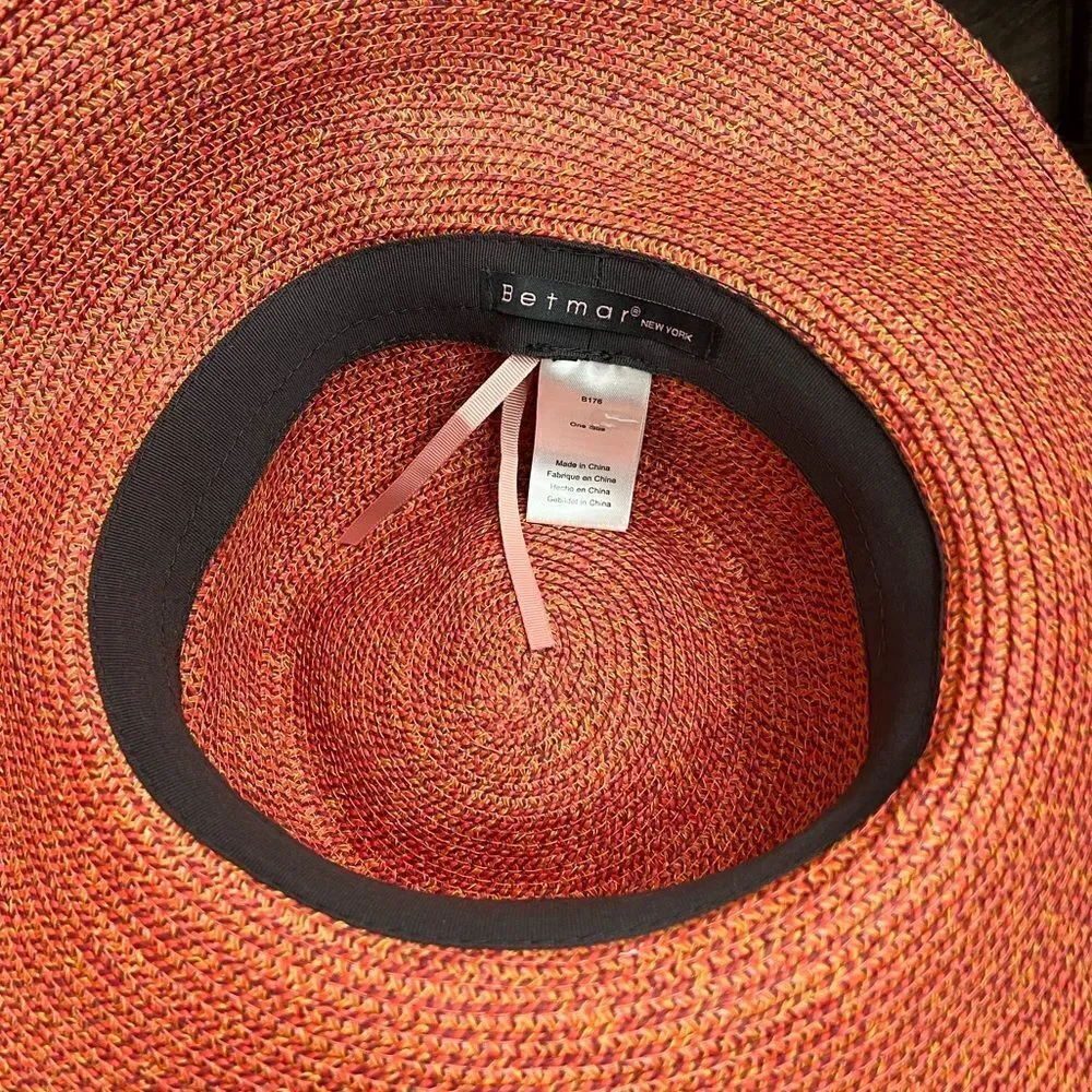 Betmar Gossamer Packable Straw Sun Hat, Tropical Multi (Coral/Purple/Yellow) NWT - Picture 9 of 13